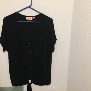 1 X tie front ribbed black T